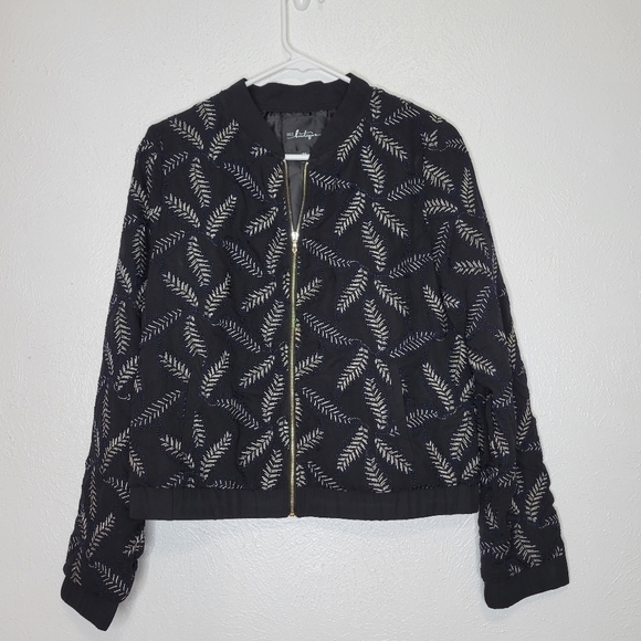 BKE Boutique Leaf Bomber Jacket Women's Size Medium - Picture 2 of 12
